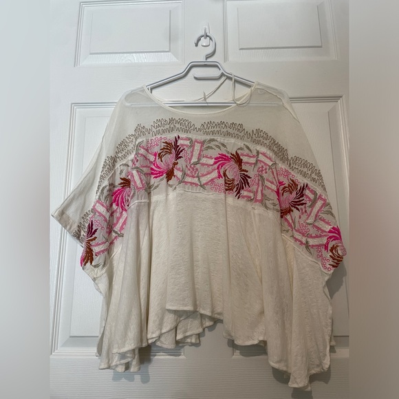 Free People Love Letter Linen Blend Embroidered T-shirt, - Picture 3 of 7